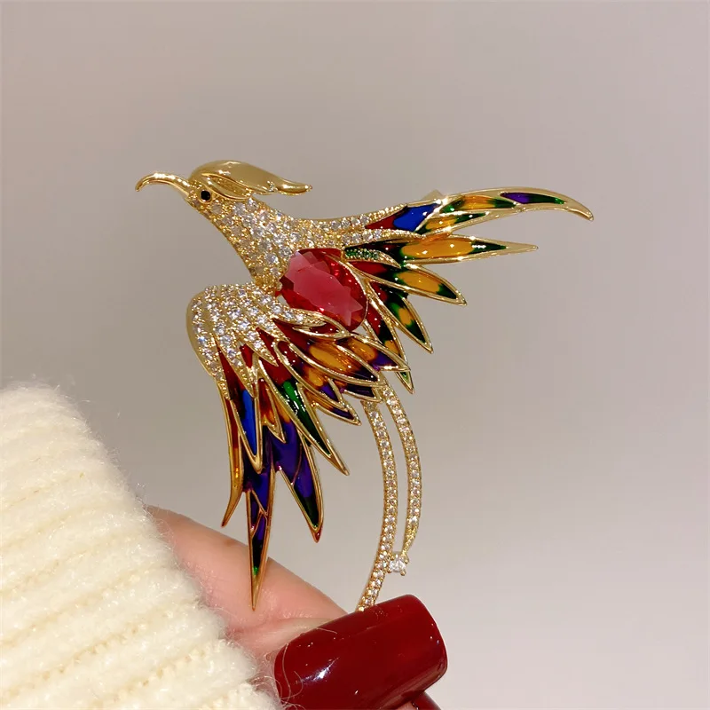 

Luxury Brooches for Women Vintage Jewelry Shiny Colorful Bird Phoenix Lapel Pins for Man Suit Anniversary Gift Wife Husband