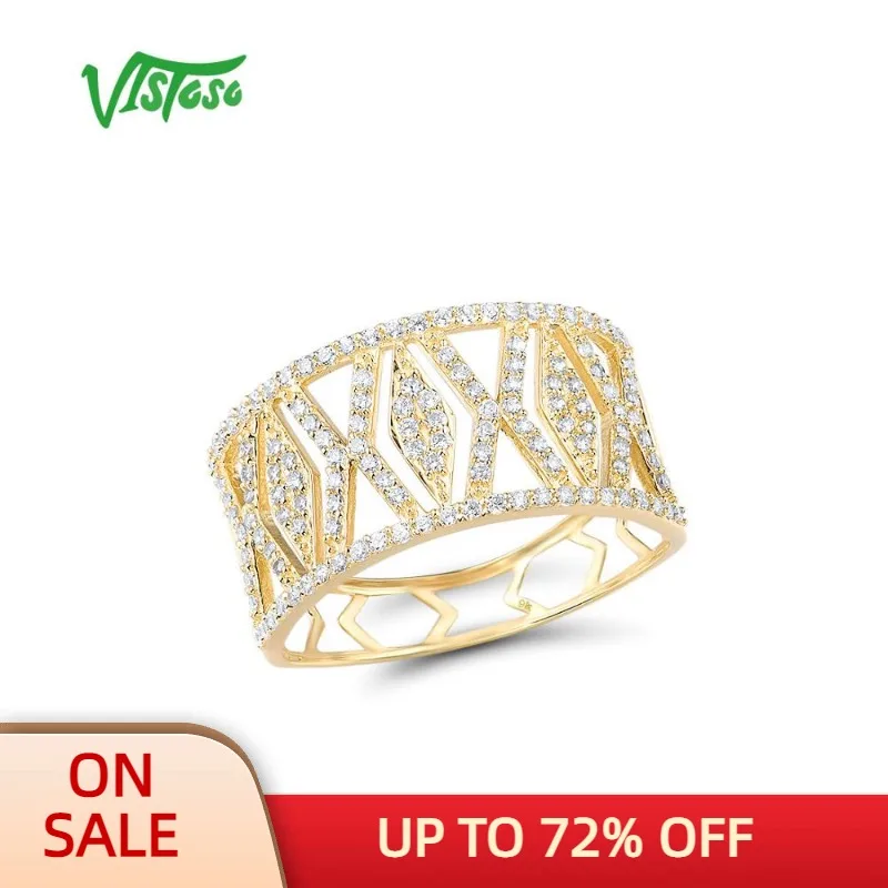 

Женское золотое кольцо с фианитами VISTOSO, кольцо из желтого золота 9 к 375 пробы со сверкающими белыми Фианитами, ювелирные украшения для годов...
