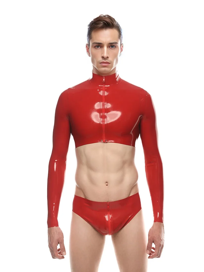 

men fetish Latex Top Express Yourself Boldly with This Vibrant and Unique Latex Top and Briefs Set Lingerie: Be Seductive Sheer