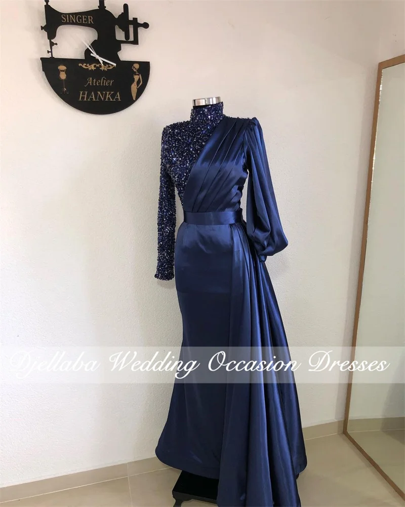Navy Blue Sequins Muslim Evening Dresses 2022 Elegant For Women Long Sleeves Wedding Party Gown Arabic Prom Dresses High Neck
Navy Blue Sequins Muslim Evening Dresses 2022 Elegant For Women Long Sleeves Wedding Party Gown Arabic Prom Dresses High Neck