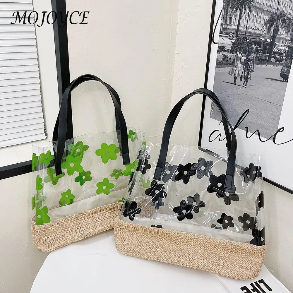 Women PVC Transparent Woven Tote Bag Large Capacity Shopping Top-Handle Bag for Household Eco-Friendly Tote 
Women PVC Transparent Woven Tote Bag Large Capacity Shopping Top-Handle Bag for Household Eco-Friendly Tote