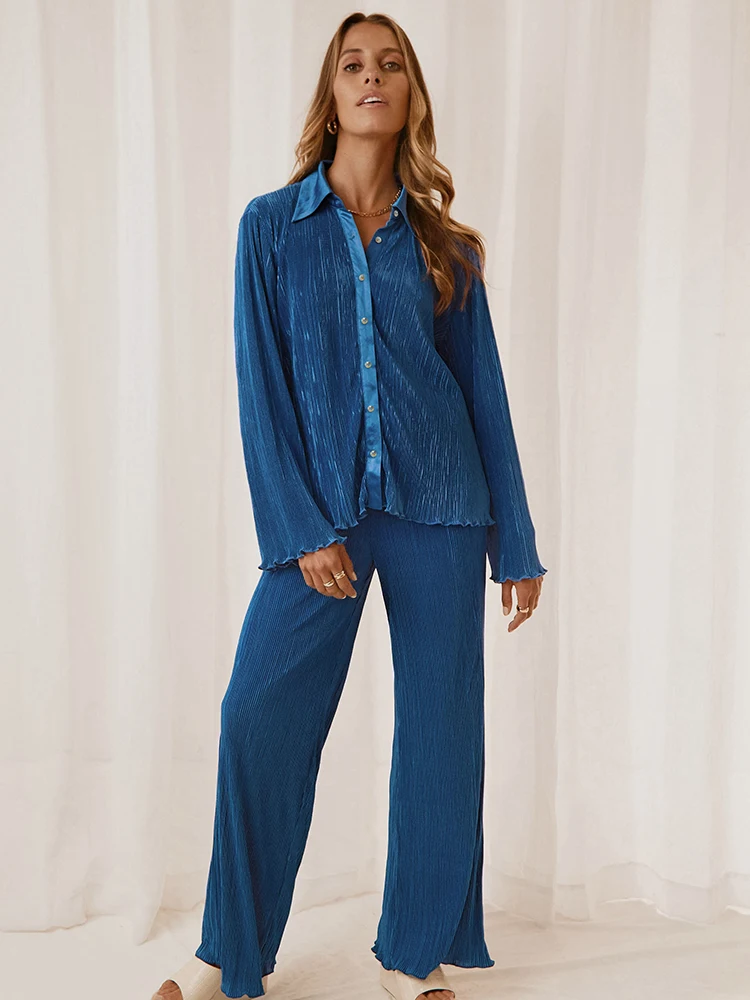 Женская плиссированная Домашняя одежда Restve, комплект из 2 предметов, свободная пижама с длинным рукавом, женские брючные костюмы, Летняя Пов... 
Женская плиссированная Домашняя одежда Restve, комплект из 2 предметов, свободная пижама с длинным рукавом, женские брючные костюмы, Летняя Пов...