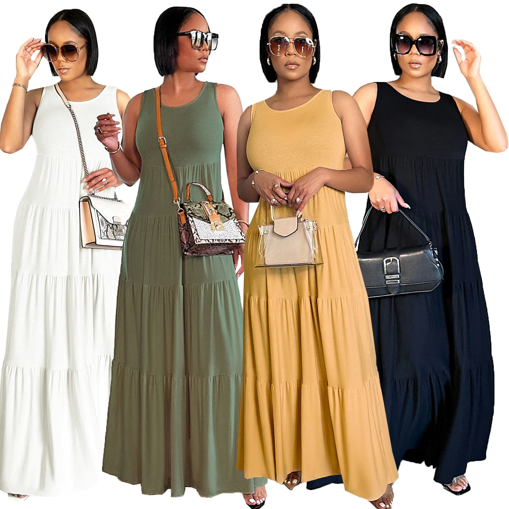 Женское платье-макси без рукавов, с круглым вырезом
Женское платье-макси без рукавов, с круглым вырезом