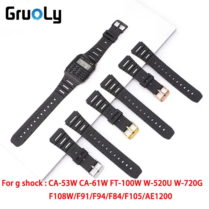 

Rubber Strap For G Shock CA-53W Calculator Watchband CA-61W/ FT-100W/ W-520U/ W-720G F108W/F91/F94/F84/F105/AE1200 Replace Band