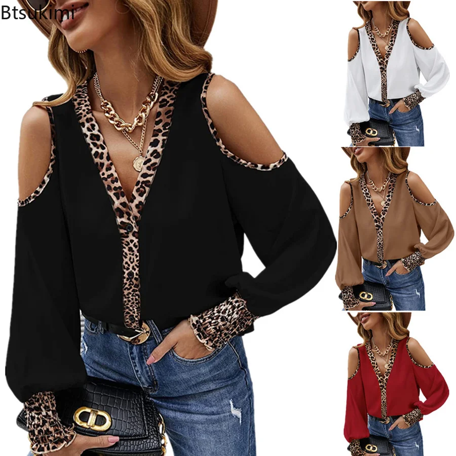 New Long Sleeve Casual TShirts for Women Leopard Design Chiffon Shirts for Ladies Elegant Off Sholuder Pullover Tops Female 2022
New Long Sleeve Casual TShirts for Women Leopard Design Chiffon Shirts for Ladies Elegant Off Sholuder Pullover Tops Female 2022
