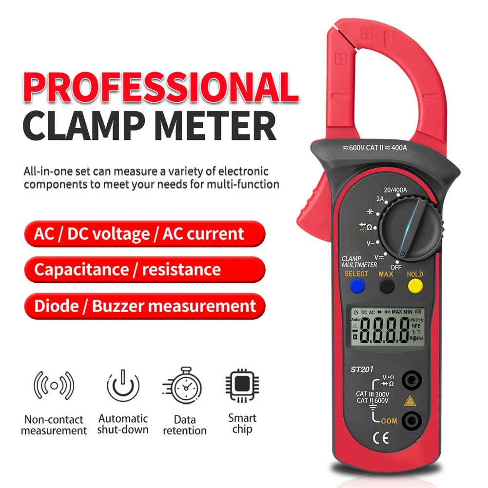 Digital Clamp Meters 4000 Counts DC/AC Current Meter Ammeter Voltmeter Large Screen Resistance Capacitance Ohm Tester
Digital Clamp Meters 4000 Counts DC/AC Current Meter Ammeter Voltmeter Large Screen Resistance Capacitance Ohm Tester