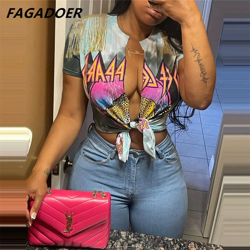 Модная летняя уличная футболка с кисточками FAGADOER, Сексуальные облегающие укороченные топы Y2K в стиле хип-хоп с принтом, модная футболка с кр... 
Модная летняя уличная футболка с кисточками FAGADOER, Сексуальные облегающие укороченные топы Y2K в стиле хип-хоп с принтом, модная футболка с кр...