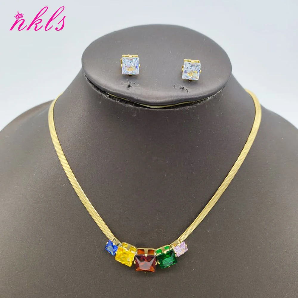 Stainless Steel Gold Color Jewelry Set for Women Zircon Stud Earrrings Necklace Exquisite Crystal Wedding Bride Luxury Jewelry
Stainless Steel Gold Color Jewelry Set for Women Zircon Stud Earrrings Necklace Exquisite Crystal Wedding Bride Luxury Jewelry