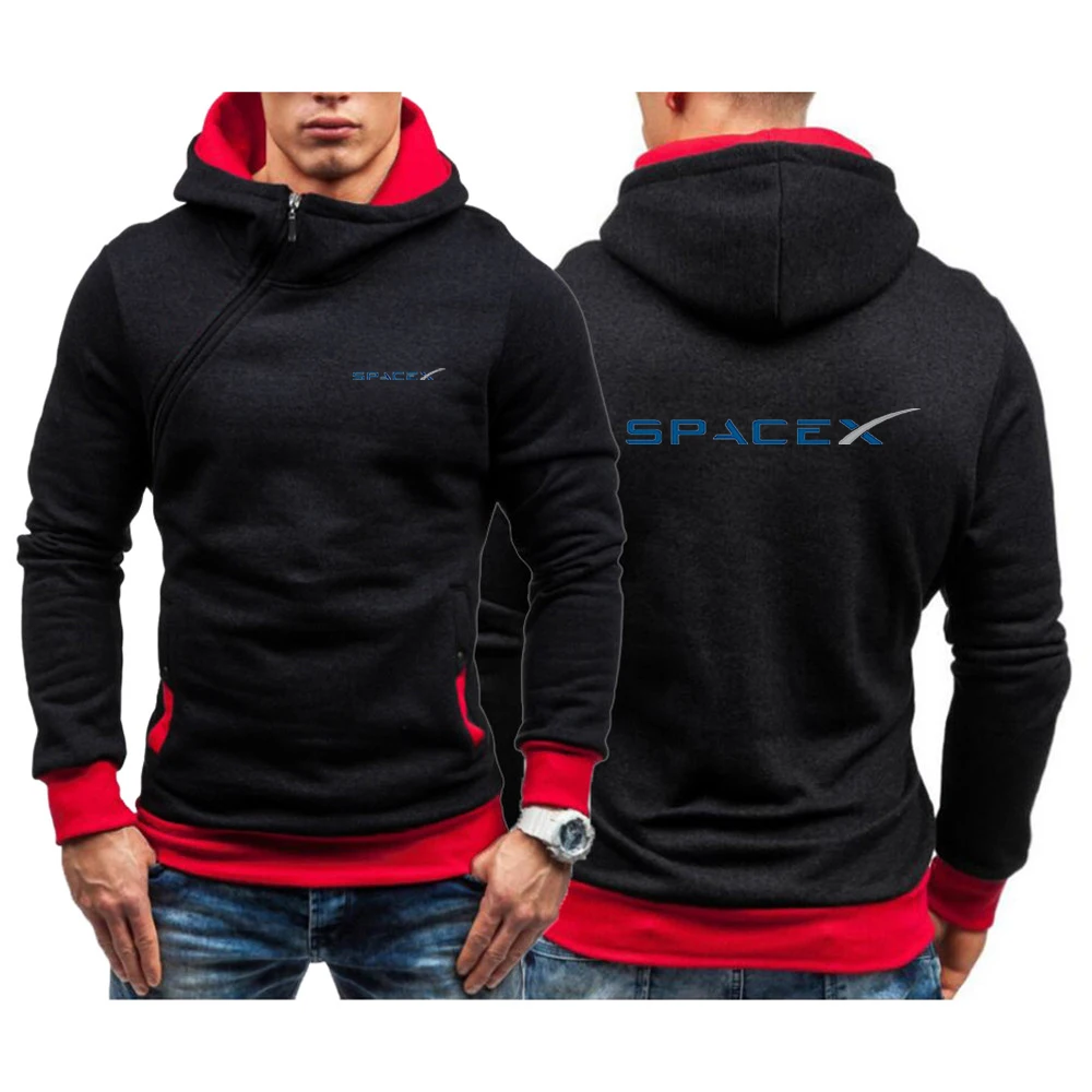 

SpaceX Space X Logo 2023 Autumn New Men's New Diagonal Zip Hooded Long Sleeves Hoodies Casual Sport Jacket Sport Pullover Top