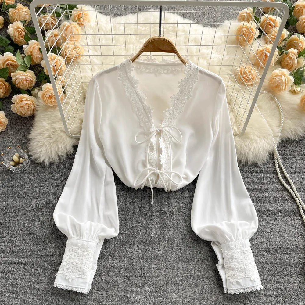 Женская демисезонная шифоновая блузка с V-образным вырезом и кружевными рукавами, однотонная блузка с вышивкой, 2022
Женская демисезонная шифоновая блузка с V-образным вырезом и кружевными рукавами, однотонная блузка с вышивкой, 2022