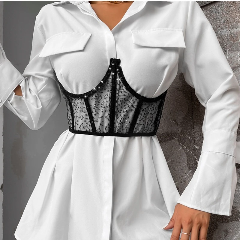 

Женский кружевной широкий пояс с вышивкой, сетчатый облегающий пояс, аксессуар 2022, асимметричная повязка, винтажная уличная одежда