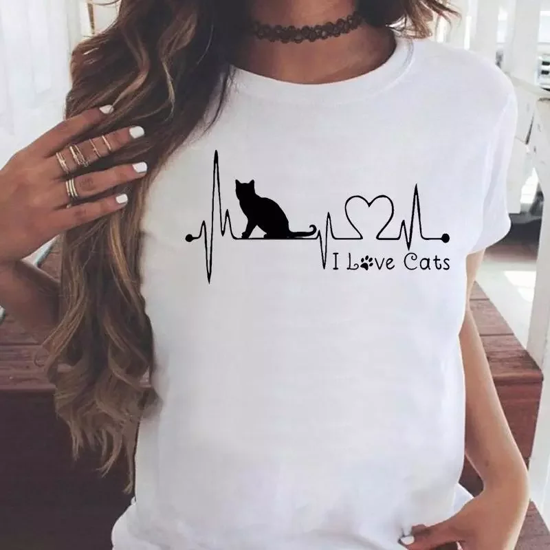 Women Cartoon Cat Love Pet Lovely Style Shirt Print T-shirts Stylish Short Sleeve Graphic T Top Female Tee T-Shirt
Women Cartoon Cat Love Pet Lovely Style Shirt Print T-shirts Stylish Short Sleeve Graphic T Top Female Tee T-Shirt