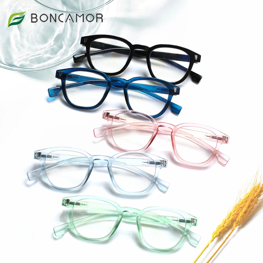 

Boncamor Anti Blue Light Prescription Reading Glasses Spring Hinged Oval Frame Men and Women Computer Eyeglasses+0~+400