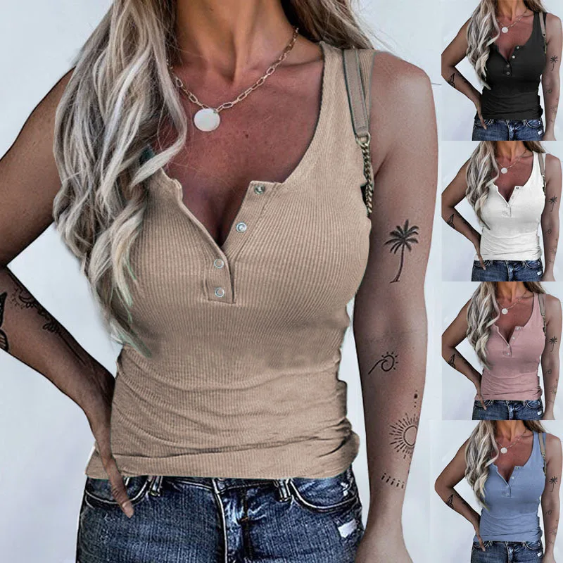 2022 Spring and Summer New Fashion Women's Clothing Threaded Button Slim Vest Top Casual Commuter All-match T-shirt Lady
2022 Spring and Summer New Fashion Women's Clothing Threaded Button Slim Vest Top Casual Commuter All-match T-shirt Lady