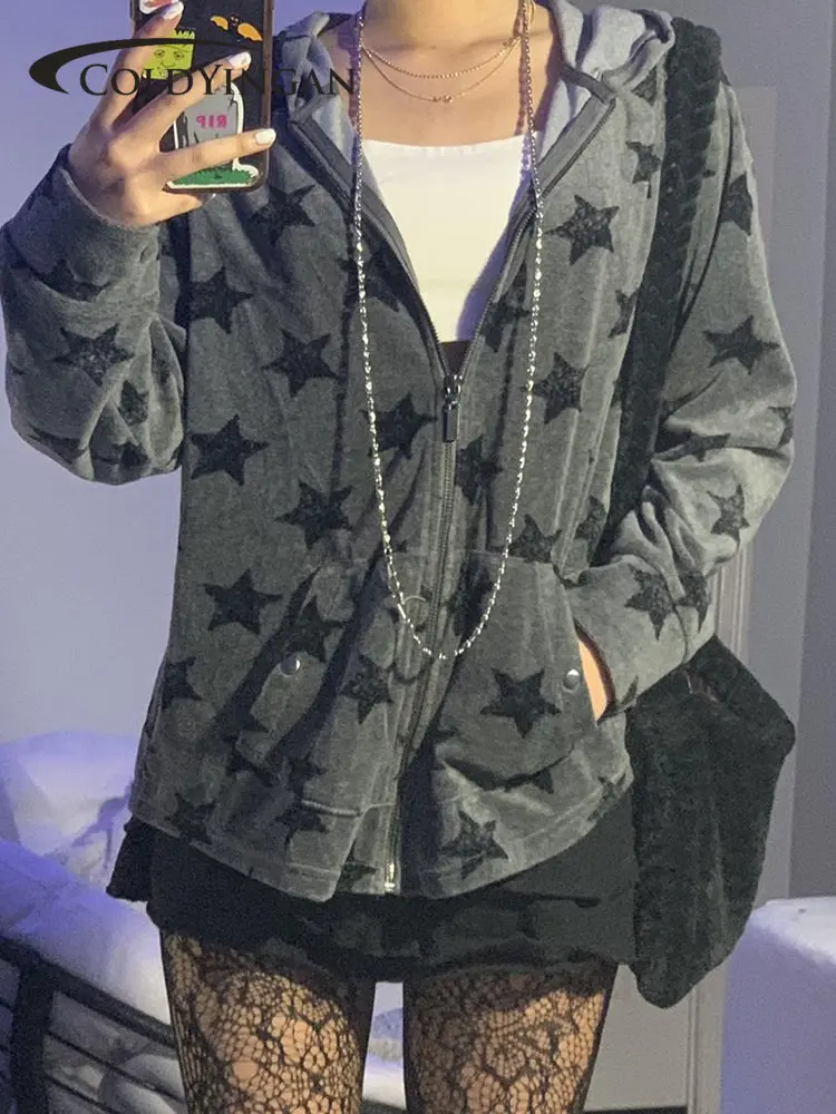 ColdYingan y2k Star Loose Jackets Zipper Velvet Grunge Retro Pockets Hooded Coat Women Full Sleeve Sporty Korean Outwear Autumn
ColdYingan y2k Star Loose Jackets Zipper Velvet Grunge Retro Pockets Hooded Coat Women Full Sleeve Sporty Korean Outwear Autumn