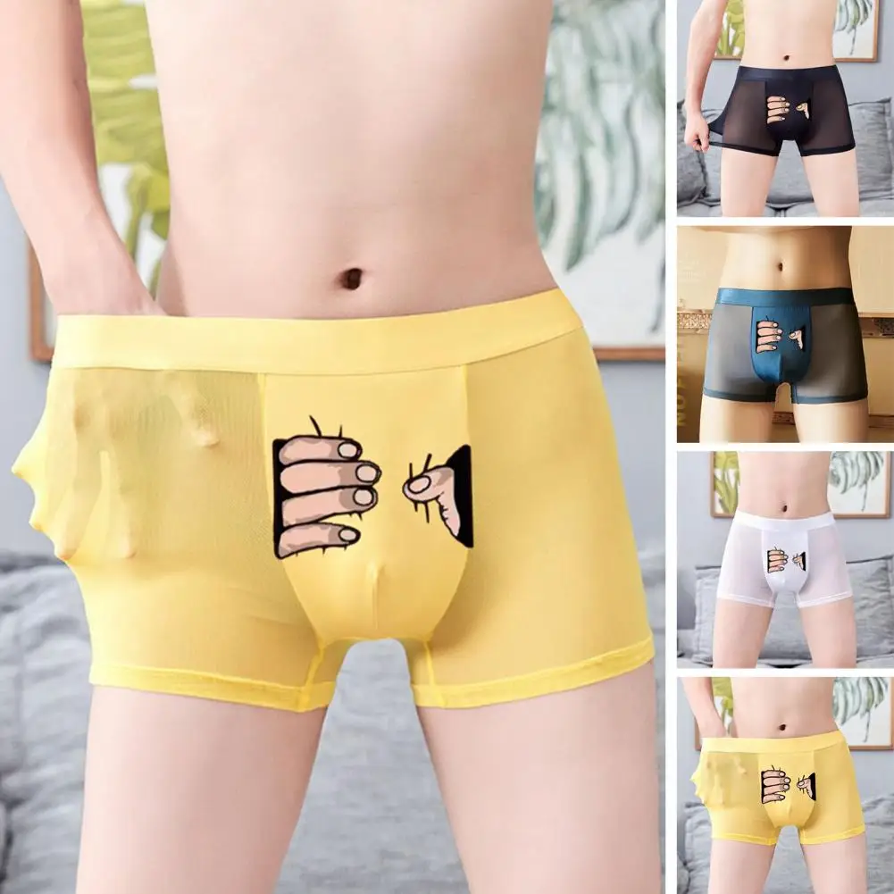 

Men Boxers U Convex Breathable Stretchy Mid Waist Thin Anti-septic Squeeze Hand Print Men Underpants For Daily Wear