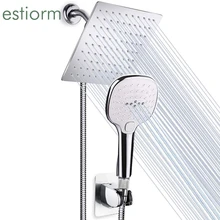 Dual Shower Head Combo,8 inch Large Square Stainless Steel Rain Shower Head,Handheld High Pressure Rainfall Shower With Hose Set