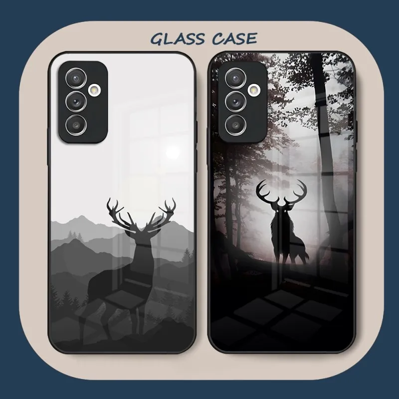 

Deer Animal Phone Case Tempered Glass For Samsung A14 A54 A34 A52 A51 A22 A32 A72 S22 S23 Ultra Note 20 10 Pro Plus Coque
