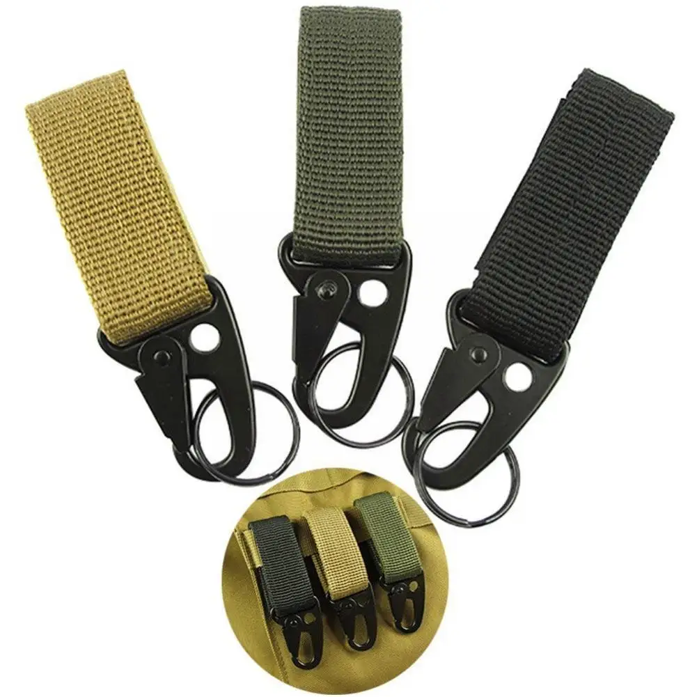 

Portable Outdoor Molle Hanging Nylon Webbing Belt Metal Carabiner Clasp Keychain Tactical EDC Backpack Hook Buckle Gear S1D6