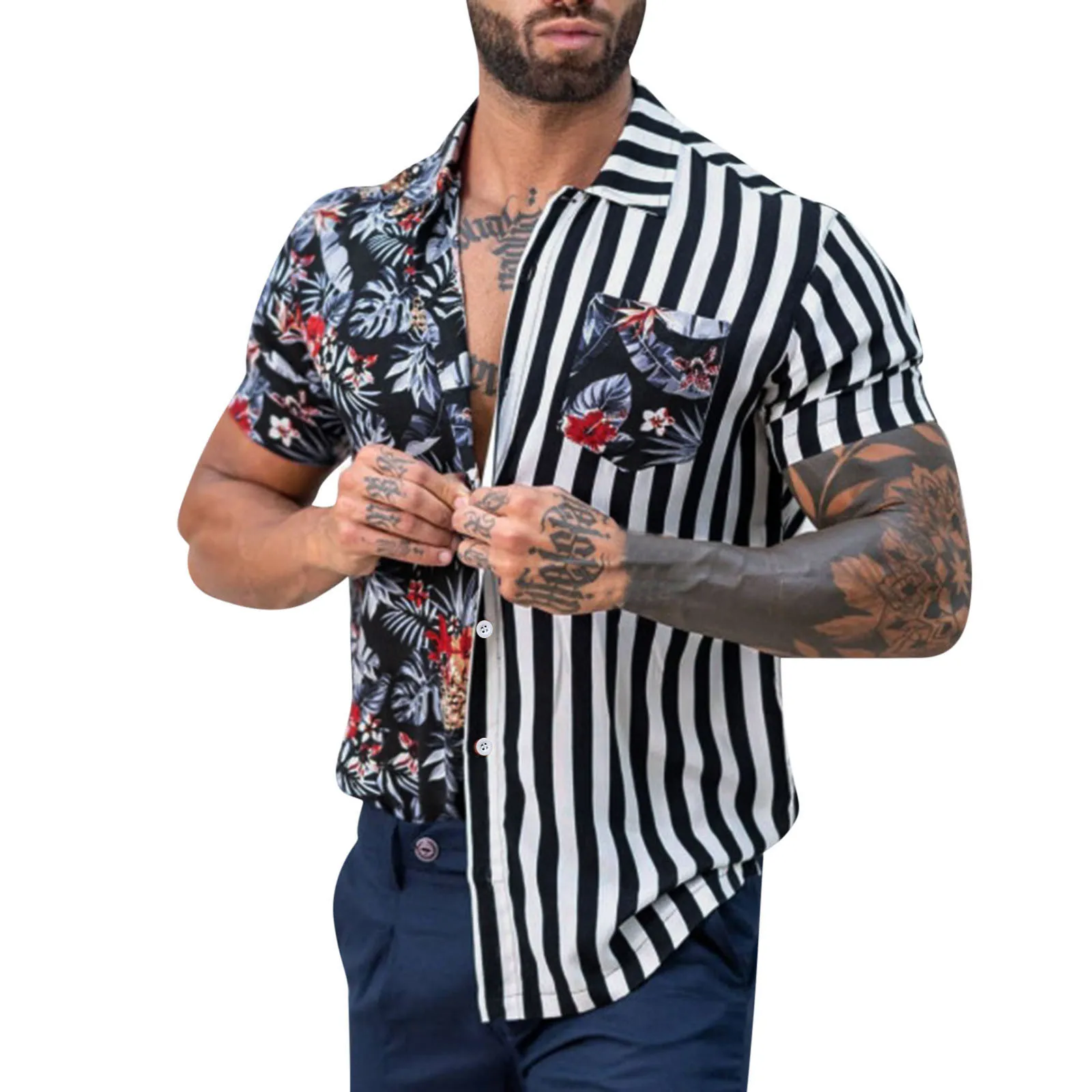Men Fashion Spring Summer Top Shirt Casual Beach Printed Striped Short Sleeve Button Casual Top Shirt May Shirts
Men Fashion Spring Summer Top Shirt Casual Beach Printed Striped Short Sleeve Button Casual Top Shirt May Shirts