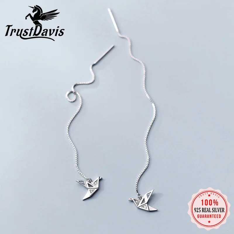 TrustDavis 925 Sterling Silver Animal Long Tassel Chain Papercranes CZ Dangle Drop Earring For Women Wedding Jewelry DA1083
TrustDavis 925 Sterling Silver Animal Long Tassel Chain Papercranes CZ Dangle Drop Earring For Women Wedding Jewelry DA1083