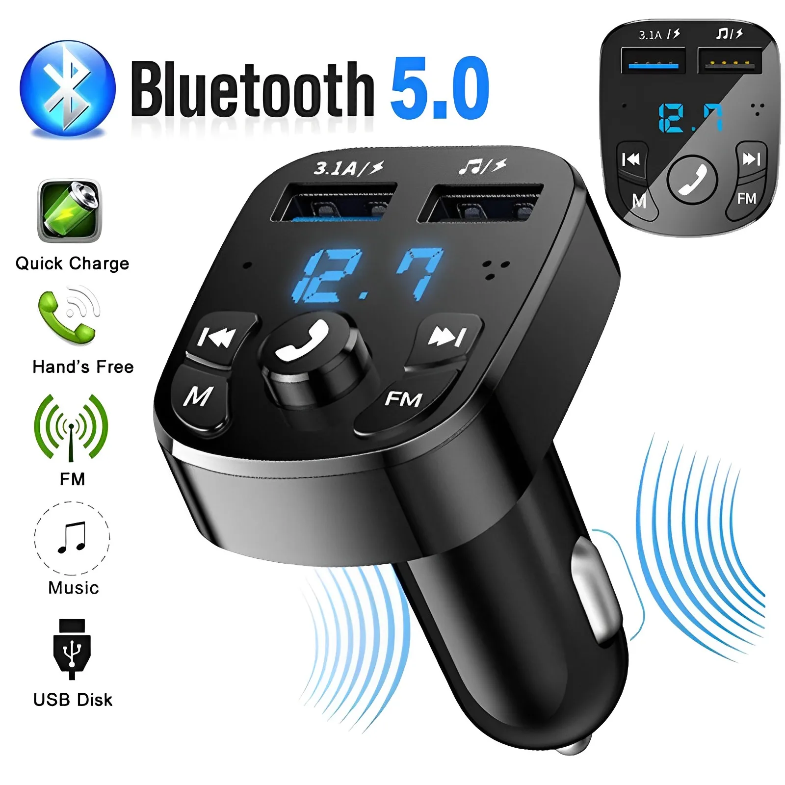 Car Bluetooth 5.0 FM Transmitter Wireless Adapter Mic Audio Receiver Auto MP3 Player 3.1A Dual USB Charger Car Auto Accessories
Car Bluetooth 5.0 FM Transmitter Wireless Adapter Mic Audio Receiver Auto MP3 Player 3.1A Dual USB Charger Car Auto Accessories