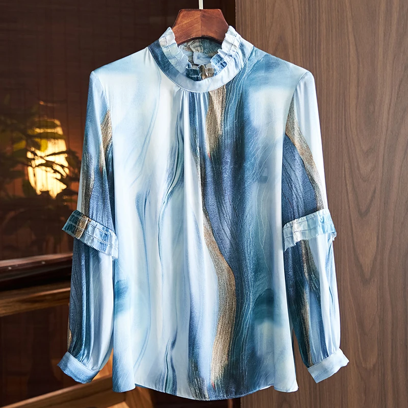Spring Summer Women's Vintage Shirt Elegant Stand Collar Long Sleeve Woman Shirts Blouses 100% Real Silk Women Blouse Loose Tops
Spring Summer Women's Vintage Shirt Elegant Stand Collar Long Sleeve Woman Shirts Blouses 100% Real Silk Women Blouse Loose Tops