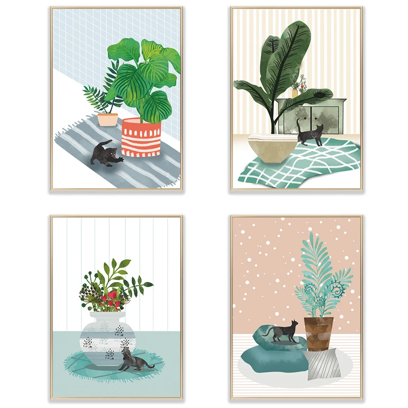 Green Potted Plants with Cat Canvas Paintings Abstract Animal Posters and Prints Nordic Wall Art Pictures for Living Room Decor
Green Potted Plants with Cat Canvas Paintings Abstract Animal Posters and Prints Nordic Wall Art Pictures for Living Room Decor
