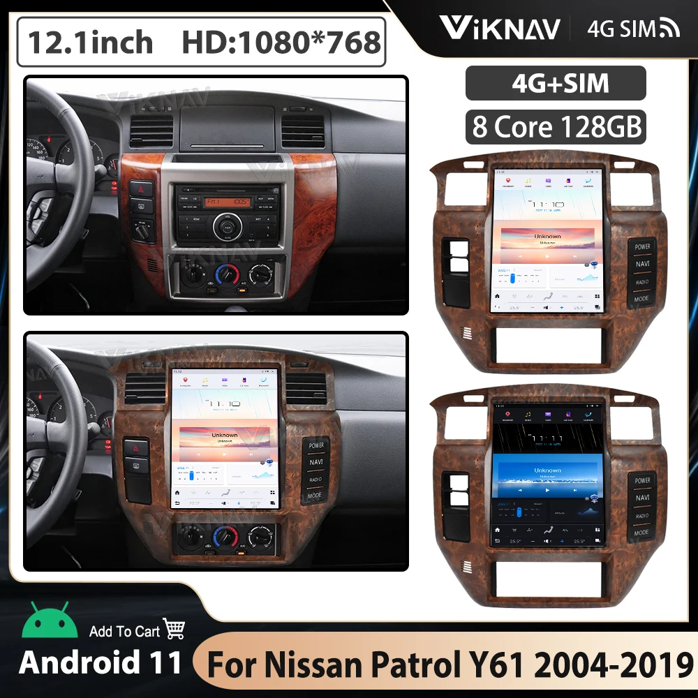 

Android Auto Car Radio For Nissan Patrol Y61 2004-2019 Vertical Screen 12.1inch GPS Navigation Multimedia player Head Unit 128GB