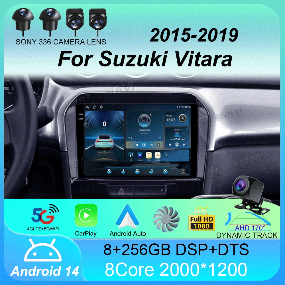 Автомобильный радиоприемник Android 14 CarplayДля Suzuki Vitara 2015-2019 Навигация GPS