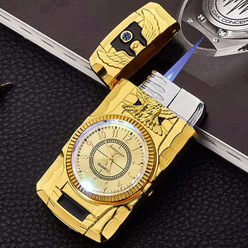 Fashion Colorful Lights Metal Inflatable Lighter No Gas Straight-punch Watch Cigarette Lighter Refillable Butane Smoking Cigar
Fashion Colorful Lights Metal Inflatable Lighter No Gas Straight-punch Watch Cigarette Lighter Refillable Butane Smoking Cigar