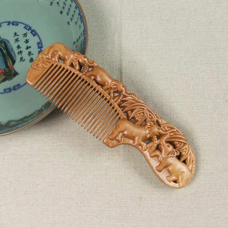 Natural Peach Wooden Comb Handmade Decorative Carved Pattern Hollow Out Handmade Wooden Portable Girl Gift Massage Hair Combs
Natural Peach Wooden Comb Handmade Decorative Carved Pattern Hollow Out Handmade Wooden Portable Girl Gift Massage Hair Combs