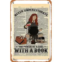 Vintage Metal Tin Logo Movie Poster Never Underestimate The Power of Girl Harry Book Potter Wall Art Gift Bookworm Decoration