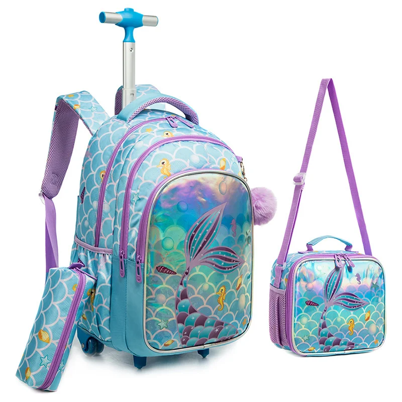 School Bags For Girls With Wheels Mermaid Pattern Schoolbag With Lunch Bag Pencil Case Girls' School Backpack Bags For Girls
School Bags For Girls With Wheels Mermaid Pattern Schoolbag With Lunch Bag Pencil Case Girls' School Backpack Bags For Girls