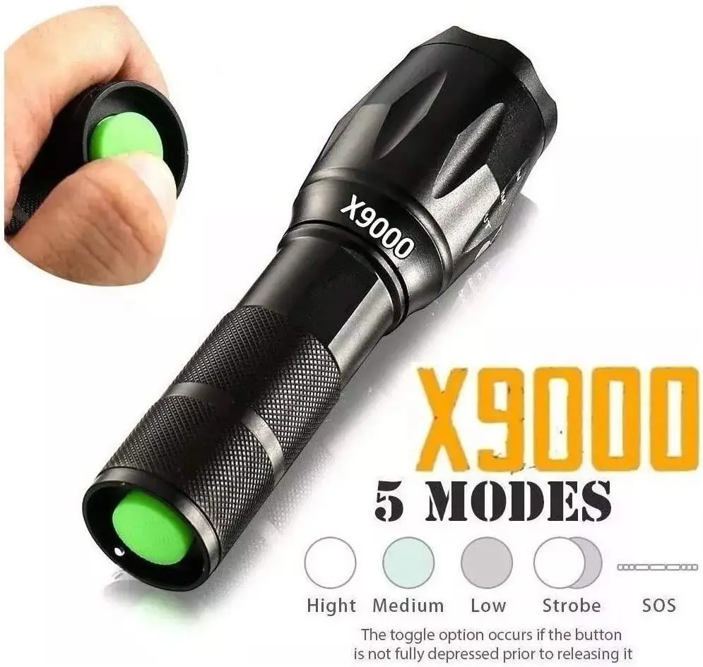 T6 X9000 Rechargeable Tactical Flashlight LED High Power Led Flashlights Camping Torch Aluminum Alloy Light Waterproof Material
T6 X9000 Rechargeable Tactical Flashlight LED High Power Led Flashlights Camping Torch Aluminum Alloy Light Waterproof Material