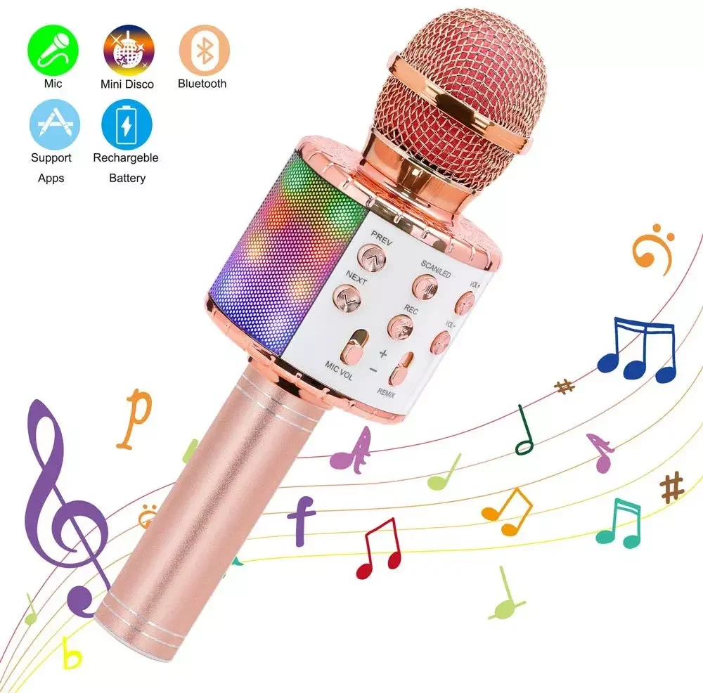 Karaoke Microphone Bluetooth Handheld Portable Speaker Home KTV Player with Dancing LED Lights Record Function for Kids
Karaoke Microphone Bluetooth Handheld Portable Speaker Home KTV Player with Dancing LED Lights Record Function for Kids