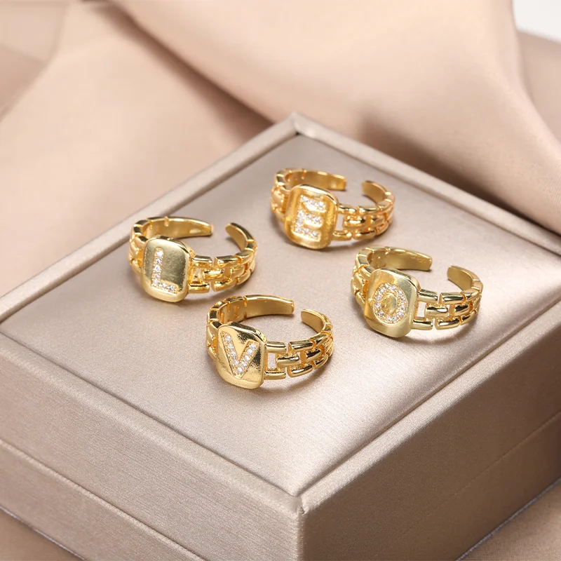 Initial A-Z Letters Ring For Women Watch Band Square Gold Open Design Adjustable Zircon Rings Hip Hop Jewelry Gift 2022
Initial A-Z Letters Ring For Women Watch Band Square Gold Open Design Adjustable Zircon Rings Hip Hop Jewelry Gift 2022