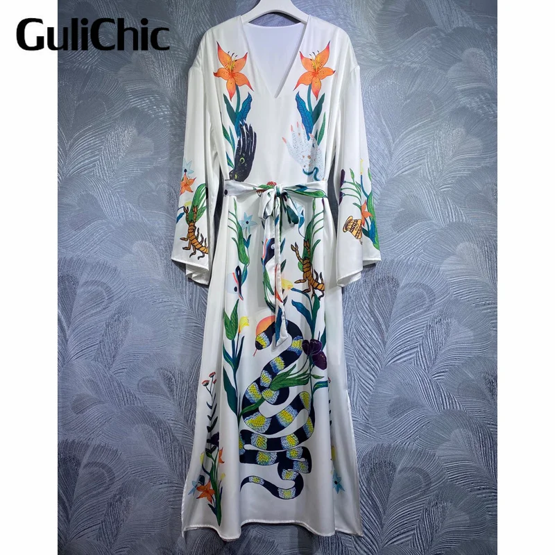 8.7 GuliChic Women Autumn Fashion Design V-Neck Animal Flower Print With Belt Loose Long Dress Holiday
8.7 GuliChic Women Autumn Fashion Design V-Neck Animal Flower Print With Belt Loose Long Dress Holiday