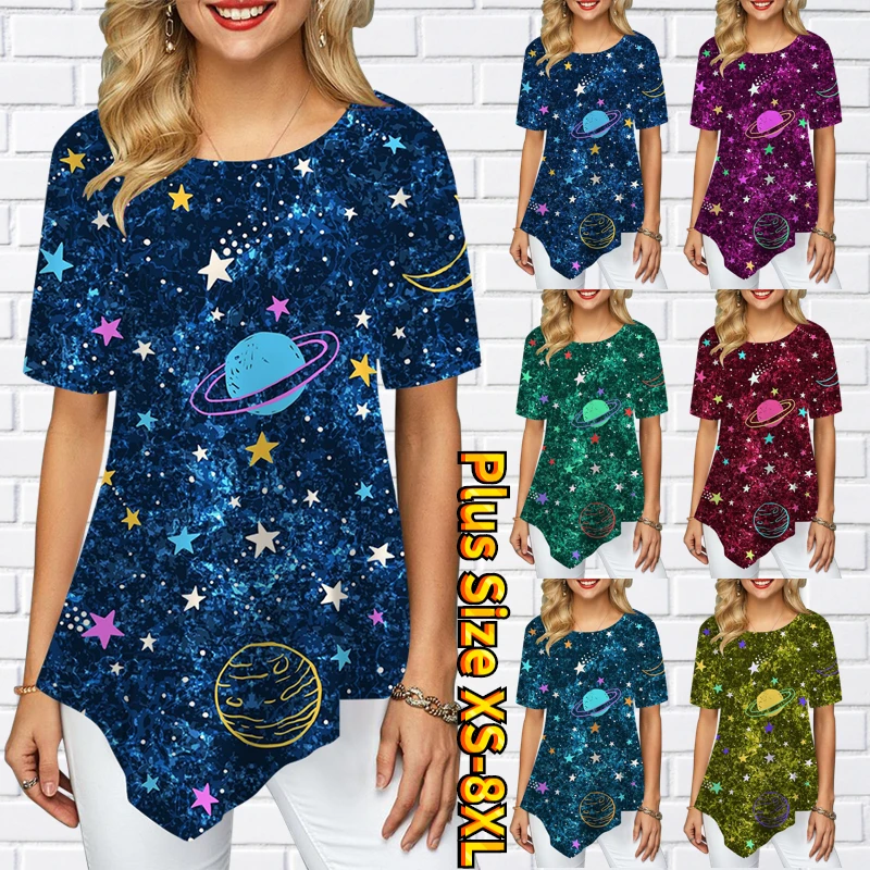2022 New Women's 3D Star Print Short Sleeve Round Collar T-shirt Casual Niche Shirt Ladies Everyday Clothing Pullover Tee Shirt
2022 New Women's 3D Star Print Short Sleeve Round Collar T-shirt Casual Niche Shirt Ladies Everyday Clothing Pullover Tee Shirt