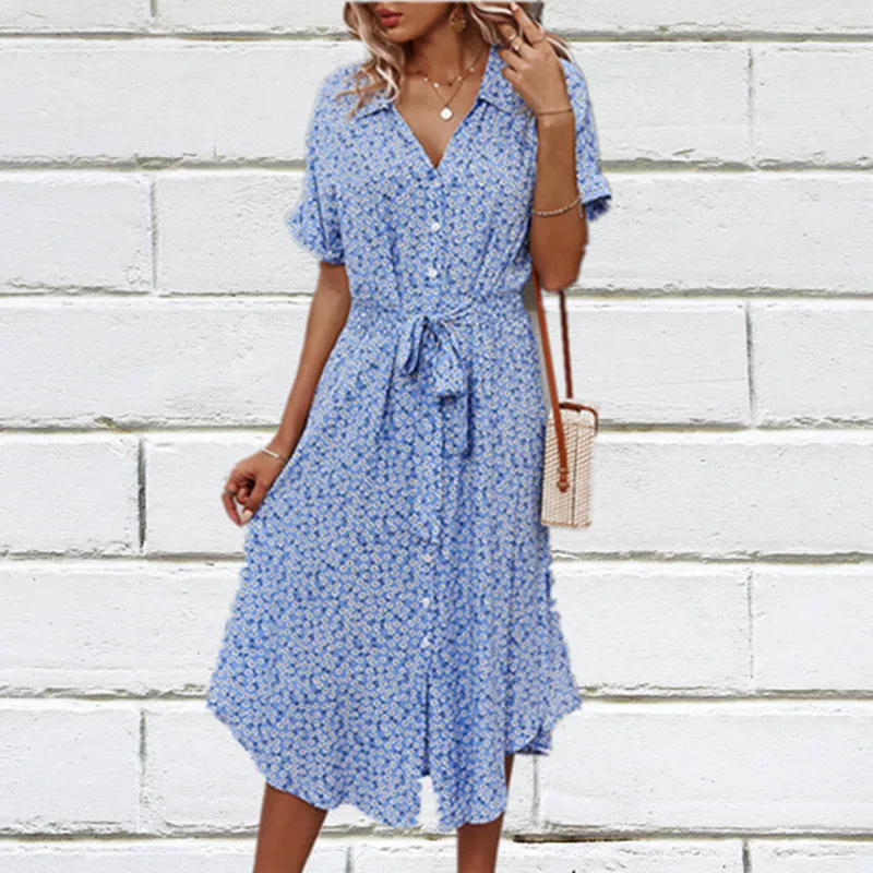 Summer Fashion Turn Down Collar Short Sleeve Midi Dress Women Elegant Floral Print Singel Breasted Dress Ladies Casual Vestidos
Summer Fashion Turn Down Collar Short Sleeve Midi Dress Women Elegant Floral Print Singel Breasted Dress Ladies Casual Vestidos