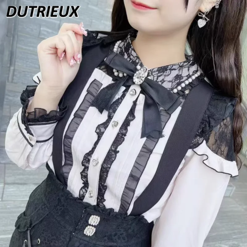 Japanese Mine Mass-Produced Shirt Off-the-Shoulder Blouse Hollow-out Lace Sweet Cute Lolita Tops Slimming Long Sleeve Camisa
Japanese Mine Mass-Produced Shirt Off-the-Shoulder Blouse Hollow-out Lace Sweet Cute Lolita Tops Slimming Long Sleeve Camisa