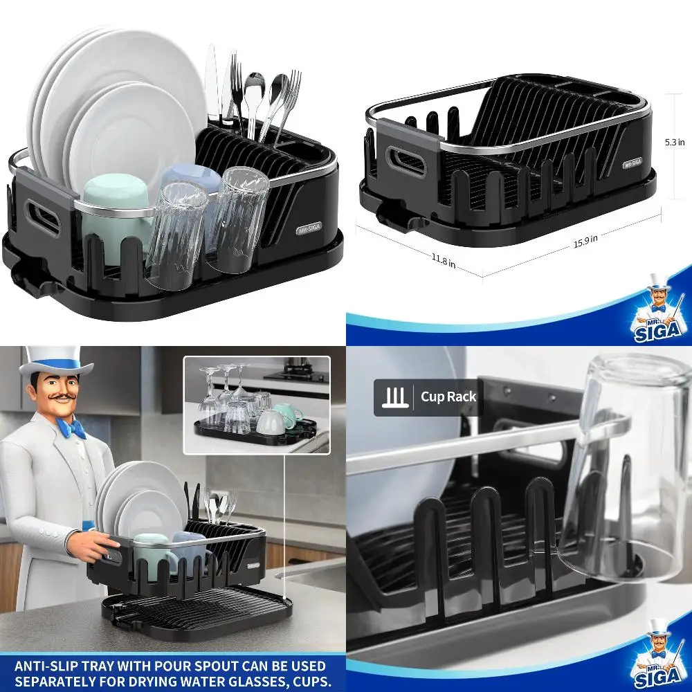 Stainless Steel Premium Black Stainless Steel Compact Counter Dish Drying Rack with Utensil Holder, Drainboard and Cup Rack, Per
Stainless Steel Premium Black Stainless Steel Compact Counter Dish Drying Rack with Utensil Holder, Drainboard and Cup Rack, Per