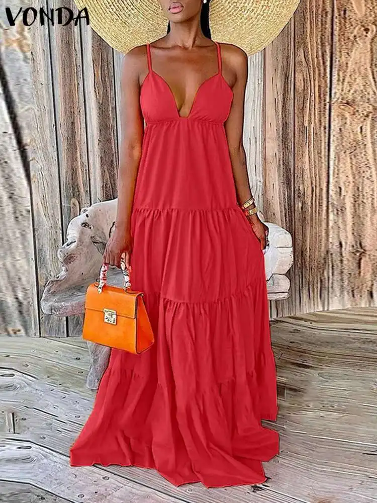 VONDA 2022 Women Summer Dress Sexy Sleeveless V Neck Strap Party Dress Casual Solid Maxi Sundress Casual Long Vestidos Femininas
VONDA 2022 Women Summer Dress Sexy Sleeveless V Neck Strap Party Dress Casual Solid Maxi Sundress Casual Long Vestidos Femininas