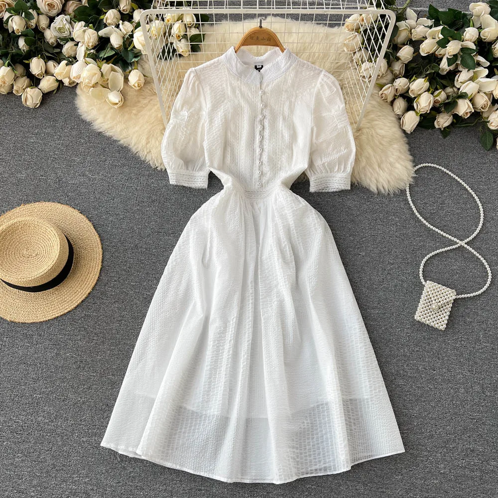Summer Elegant White Dress For Women Embroidery Half high collar Midi Dress Puff Sleeve Vintage Thin Female Robe 2022 New
Summer Elegant White Dress For Women Embroidery Half high collar Midi Dress Puff Sleeve Vintage Thin Female Robe 2022 New