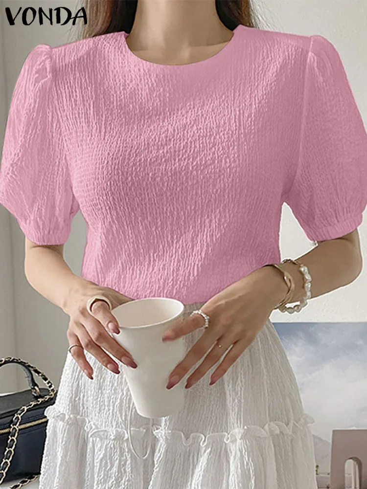 Summer Women Short Sleeve Shirts Fashion Elegant Blouse 2023 Sexy Round Neck Solid Tops Femininas Casual Puff Sleeve OL Blusas 
Summer Women Short Sleeve Shirts Fashion Elegant Blouse 2023 Sexy Round Neck Solid Tops Femininas Casual Puff Sleeve OL Blusas