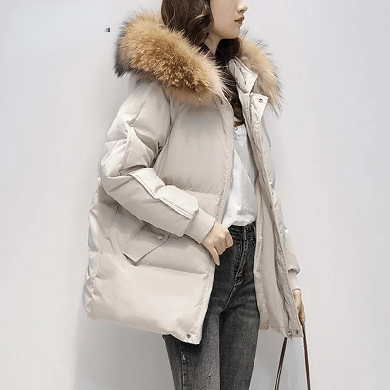 Winter Jacket Women Fur Collar Hood Thicken Warm Coat Korean Fashion Oversized Puffer Outerwear Beige Black Parkas 2021
Winter Jacket Women Fur Collar Hood Thicken Warm Coat Korean Fashion Oversized Puffer Outerwear Beige Black Parkas 2021