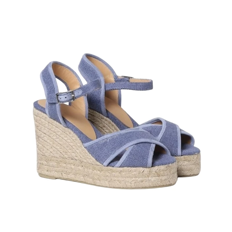 

Blue Wedges Platform Sandals Espadrilles Back Strap Peep Toe Shoes for Women Cover Heel Summer Shoes 2023 Zapatos Para Mujere