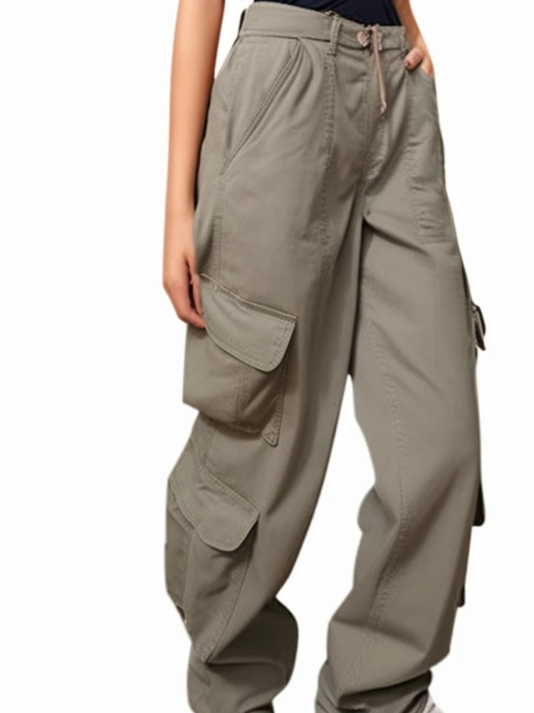 Женские свободные брюки-карго из парашюта, свободные прямые широкие брюки с завышенной талией и карманами с клапаном 
Женские свободные брюки-карго из парашюта, свободные прямые широкие брюки с завышенной талией и карманами с клапаном
