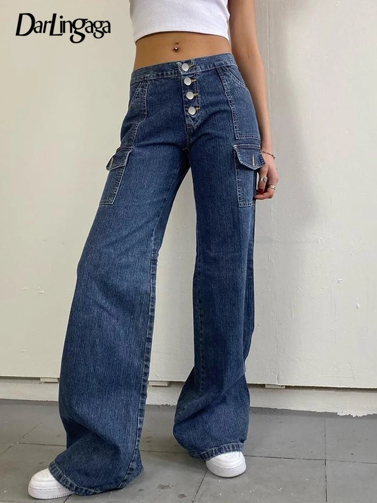 Darlingaga Casual Blue Buttons Straight Low Waist Jeans Women Streetwear Basic Pockets Denim Trousers Korean Full Length Pants 
Darlingaga Casual Blue Buttons Straight Low Waist Jeans Women Streetwear Basic Pockets Denim Trousers Korean Full Length Pants