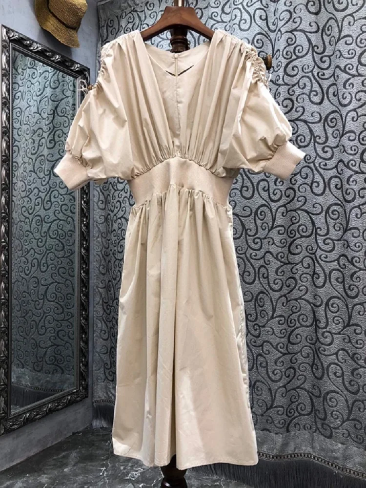 100%Cotton Dress 2022 Summer Style Women V-Neck Drawstring Deco Elastic Waist Short Sleeve Dark Blue Apricot Casual Dress Lady
100%Cotton Dress 2022 Summer Style Women V-Neck Drawstring Deco Elastic Waist Short Sleeve Dark Blue Apricot Casual Dress Lady